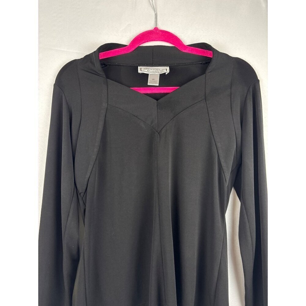 Simonton Says Black Long Sleeve Top XS Polyester Spandex Blend